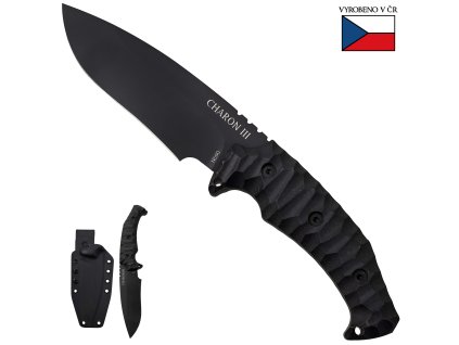 Armádní pevný nůž "CHARON III - ČERNÁ" s kydexovým pouzdrem