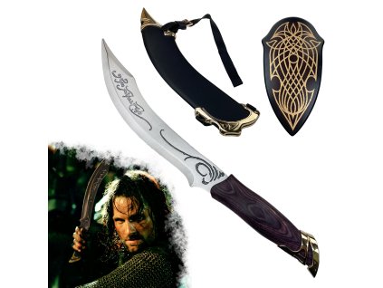 Ocelová dýka "ARAGORN'S HUNTING KNIFE" s plaketou - Pán Prstenů