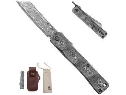 Luxusní zavírací nůž "AKUMA STEEL" s koženým pouzdrem