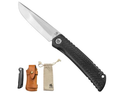 Zavírací nůž "KUROKAZE" s koženým pouzdrem