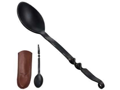 Velká kovaná lžíce "FORGED SPIRAL" s koženým pouzdrem