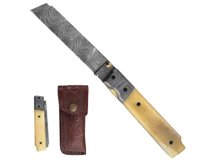 Zavírací damaškový nůž "DESERT EDGE" s koženým pouzdrem