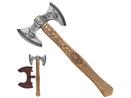 Zdobná sekera "HONOR THE ALLFATHER" s koženým pouzdrem