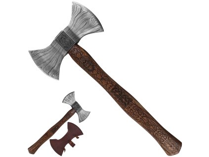 Damašková sekera "HEL GARM" s koženým pouzdrem