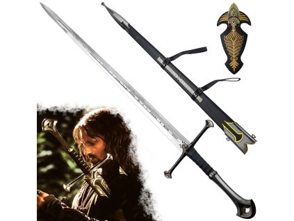Ocelový Anduril "SWORD OF ARAGORN" s pochvou i plaketou - Pán Prstenů