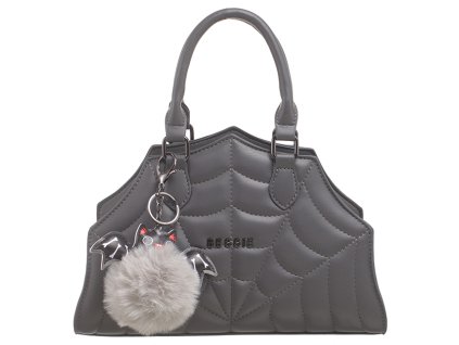 Šedá Halloweenská prešívaná kabelka pavučinou a s príveskom netopiera - Bessie London