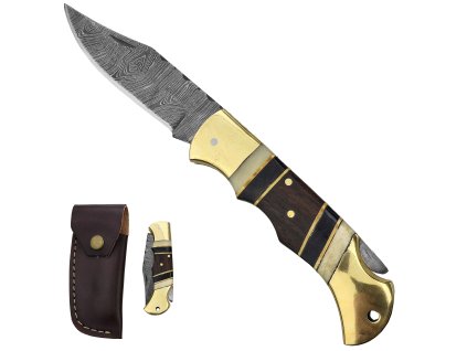 Damaškový zavírací nůž "HERITAGE HUNTER" s koženým pouzdrem