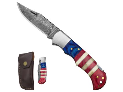 Zavírací damaškový nůž "SAILOR'S BLADE" s koženým pouzdrem