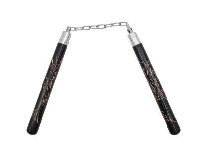 Čierne nunchaku Carved Dragon 29cm