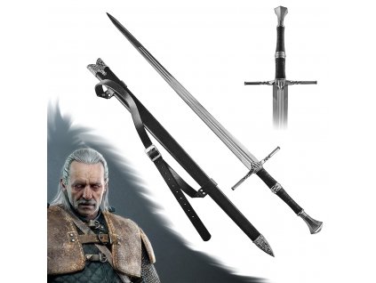 Luxusní ostrý meč Zaklínač/Witcher "VESEMIR'S SWORD" s pevnou pochvou a popruhem! Funkční!