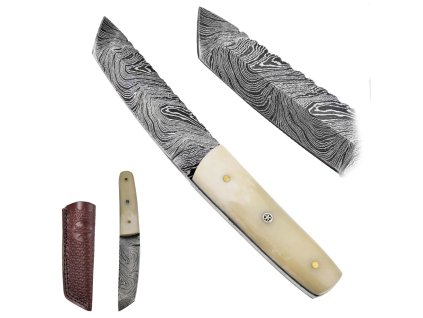 Damaškové tanto "BONE MASTER" s koženým pouzdrem
