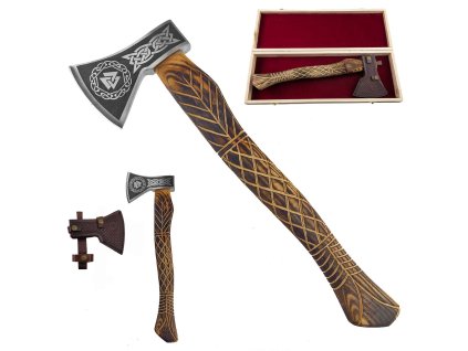 Kovaná vikingská  sekera "VALHALLA" s dřevěným boxem