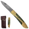 Zavírací damaškový nůž "EMERALD EMPEROR" s koženým pouzdrem