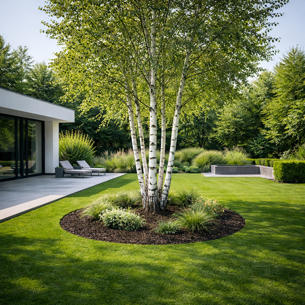 Bříza (Betula) v zahradní kompozici – solitéra, skupiny a vhodné kombinace