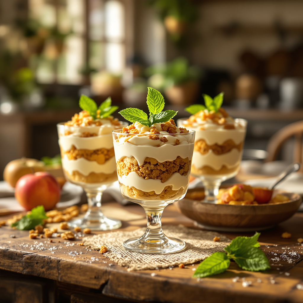 Dánská jablečná delikatesa æblekage – vrstvy jablek, křupavé strouhanky a krému