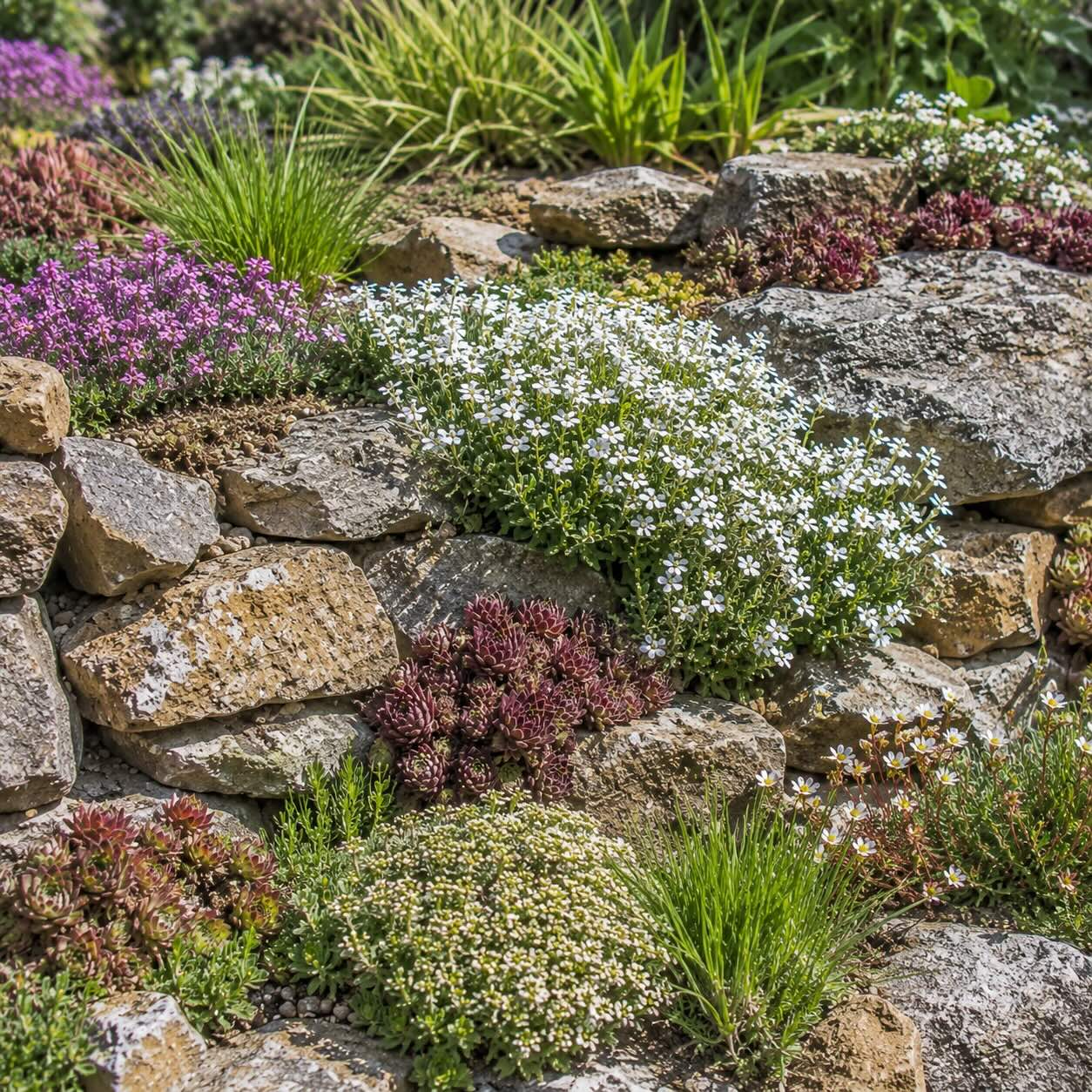 Jak kombinovat huseník (Arabis) – skalničky, zídky a suchomilné výsadby