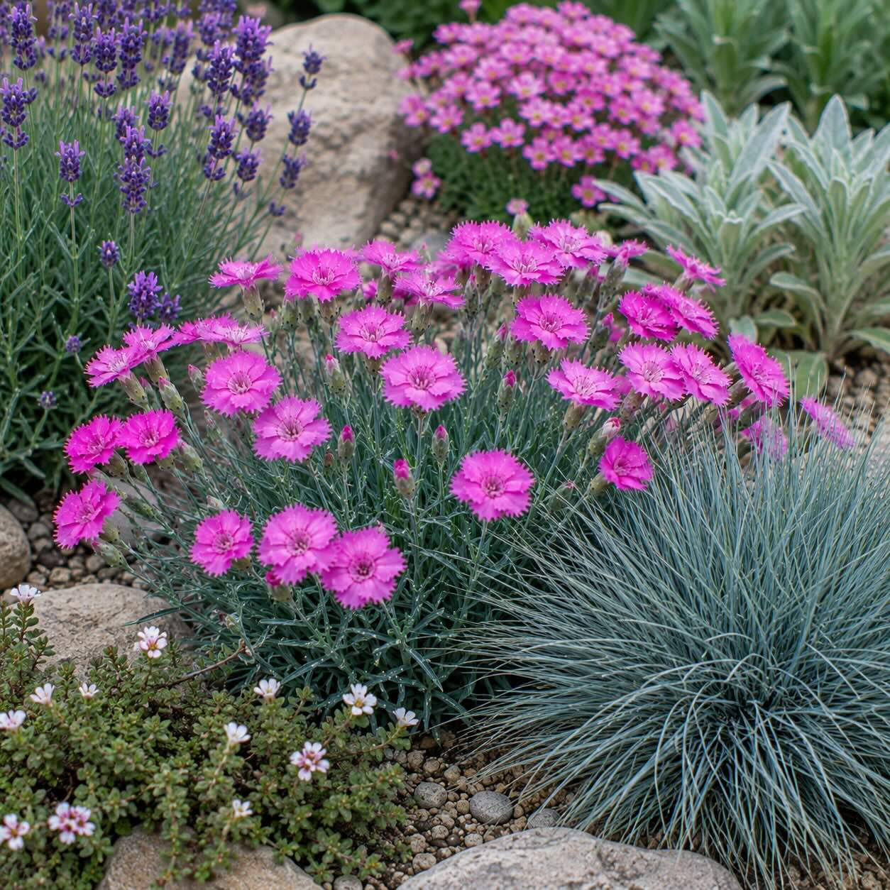 Jak kombinovat hvozdík (Dianthus) – skalničky, trvalky a štěrkové výsadby