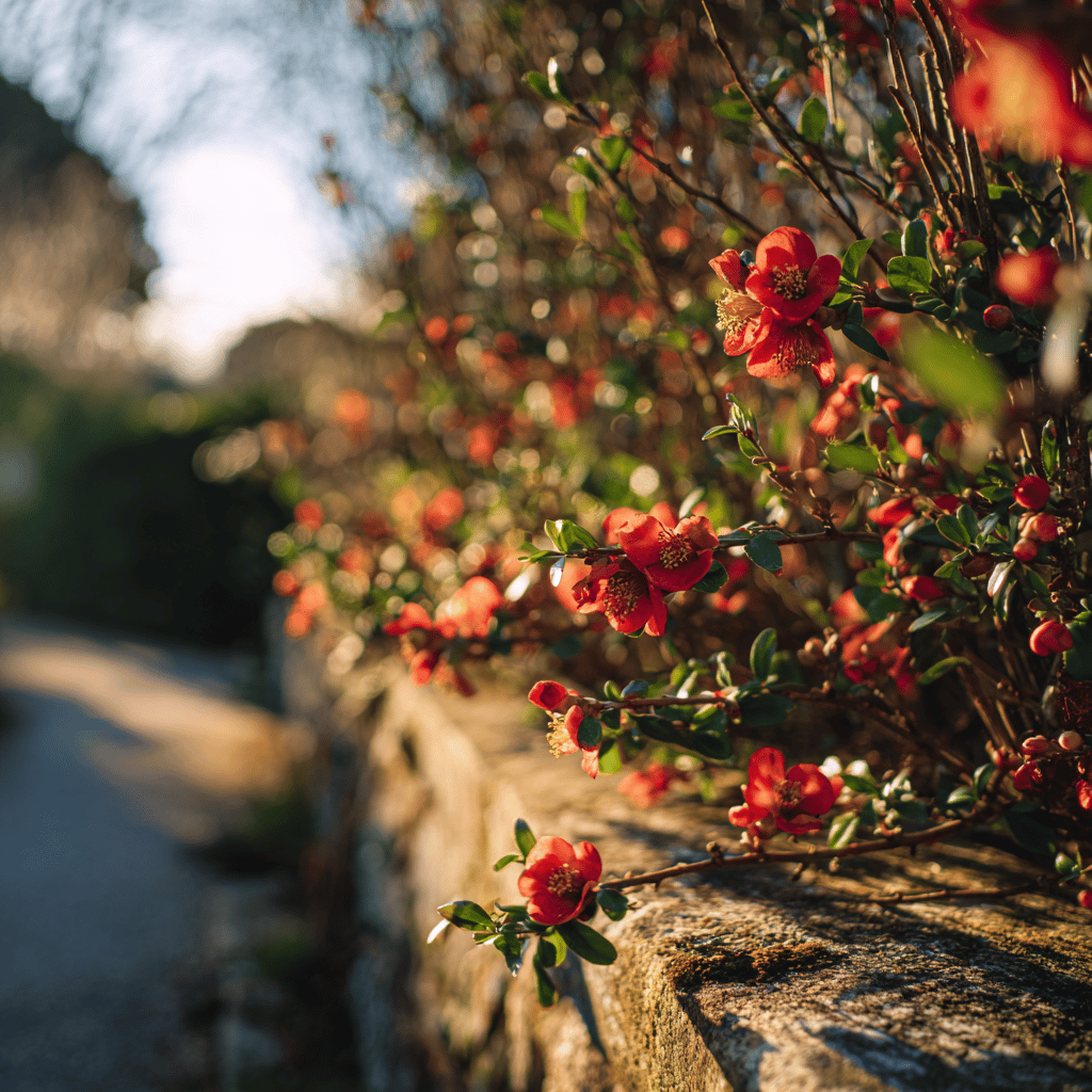 Využití kdoulovce (Chaenomeles) v zahradní architektuře – solitéry, skupiny a živé ploty