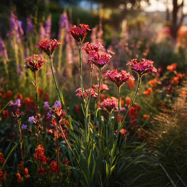 Využití kohoutku (Lychnis) v zahradní kompozici – záhony, louky a kombinace