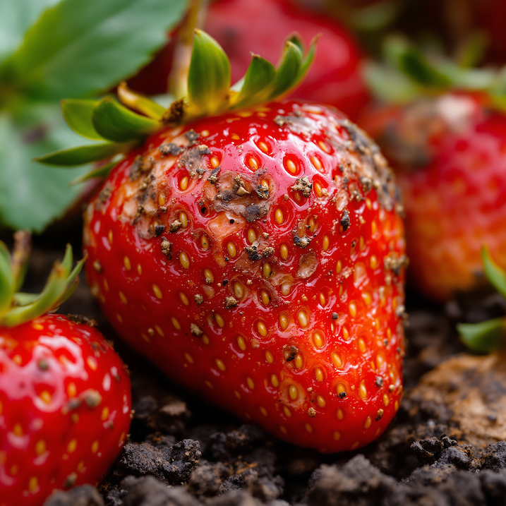 Antraknóza na jahodníku – propadlé skvrny, hniloba a zasychání plodů