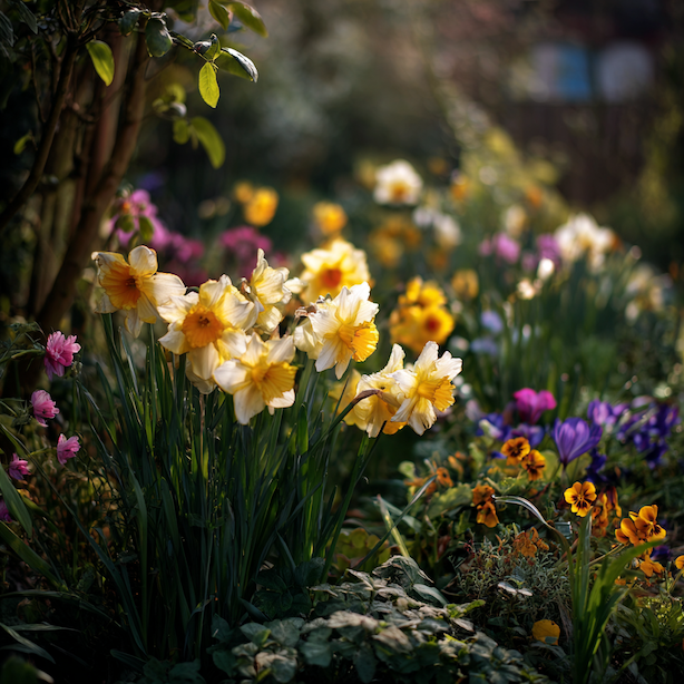 Narcisy v kombinaci s trvalkami a jinými cibulovinami