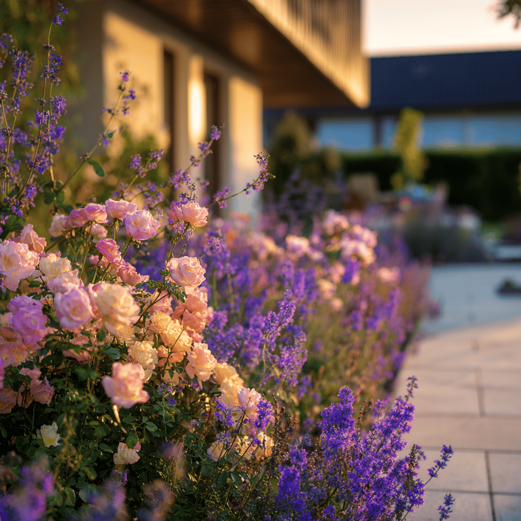 Nepeta a růže – harmonická kombinace do záhonu i k cestám