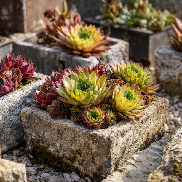 Využití netřesků (Sempervivum) ve skalkách, zídkách a nádobách