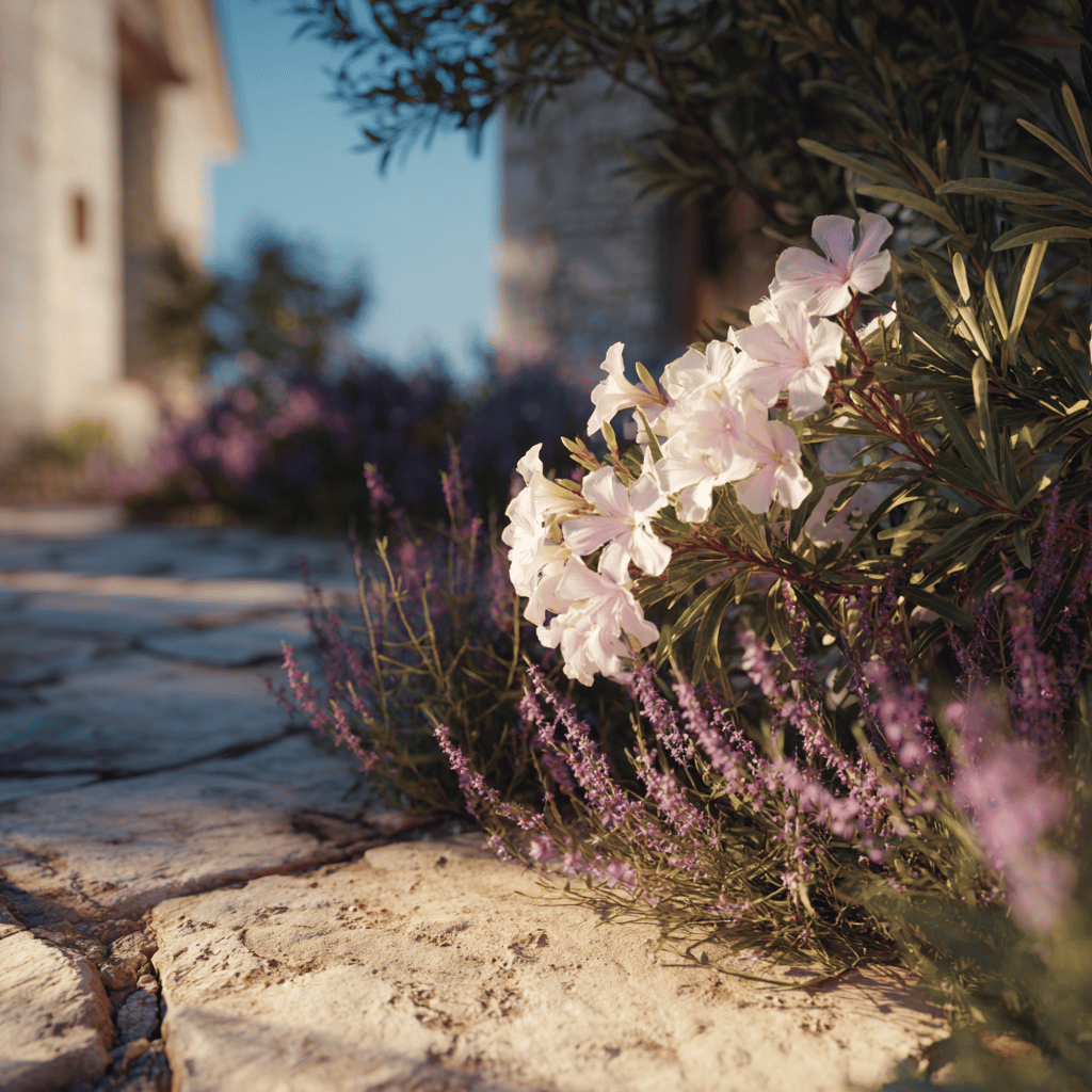 Oleandr (Nerium oleander) na balkoně a terase – kombinace a aranžmá