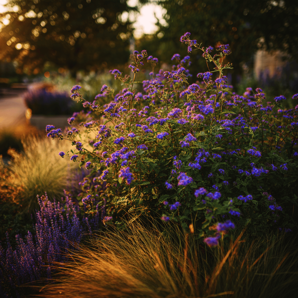 Kombinace ořechoplodce (Caryopteris) s jinými rostlinami
