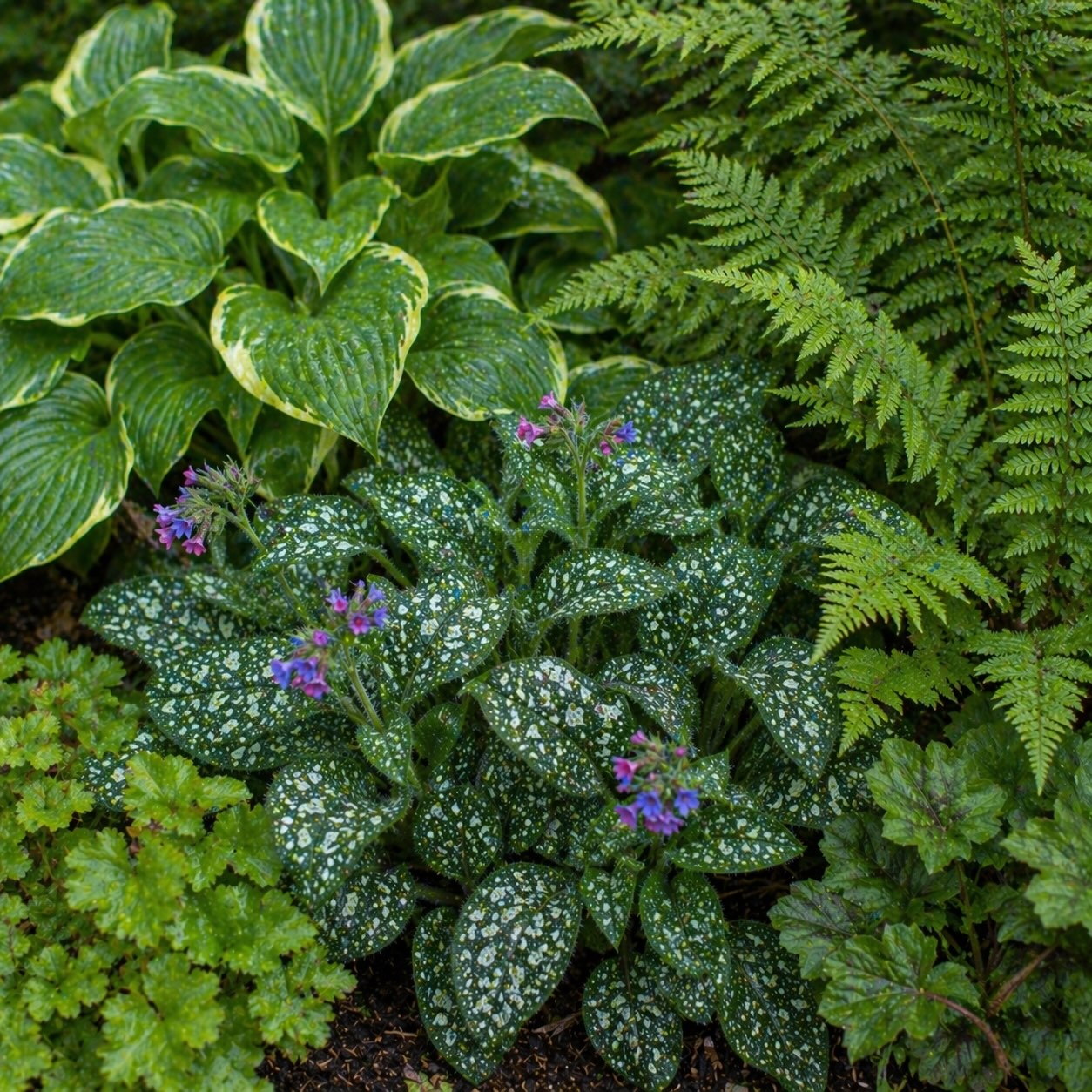 Jak kombinovat plicník (Pulmonaria) – trvalky do stínu, pod stromy a struktura výsadby