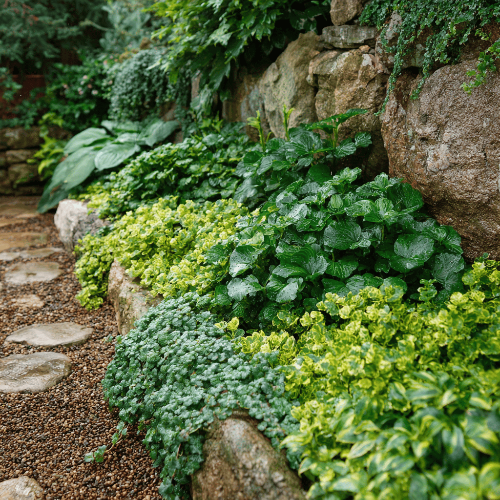 Kombinace půdopokryvných rostlin s keři a trvalkami – výšky, barvy, nároky