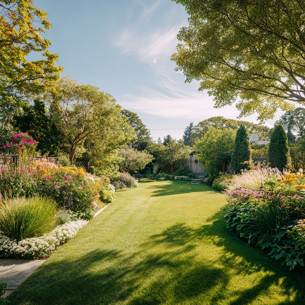 Kombinace trávníku a výsadby – rozčlenění plochy a snížení zátěže