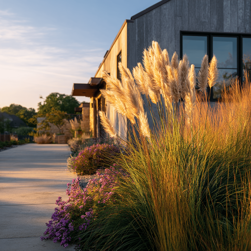 Trávy a trvalky podél příjezdové cesty – kombinace s efektem