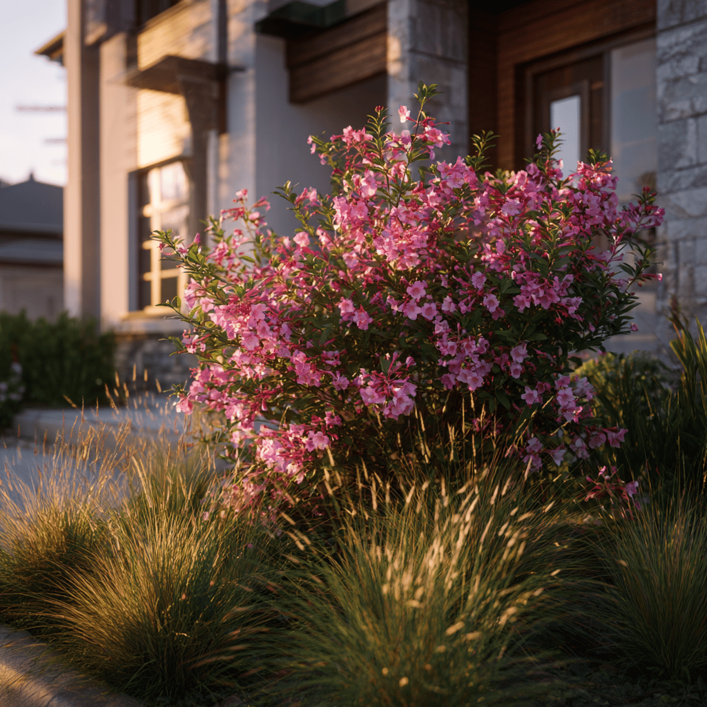 Kombinace vajgélie (Weigela) s jinými rostlinami