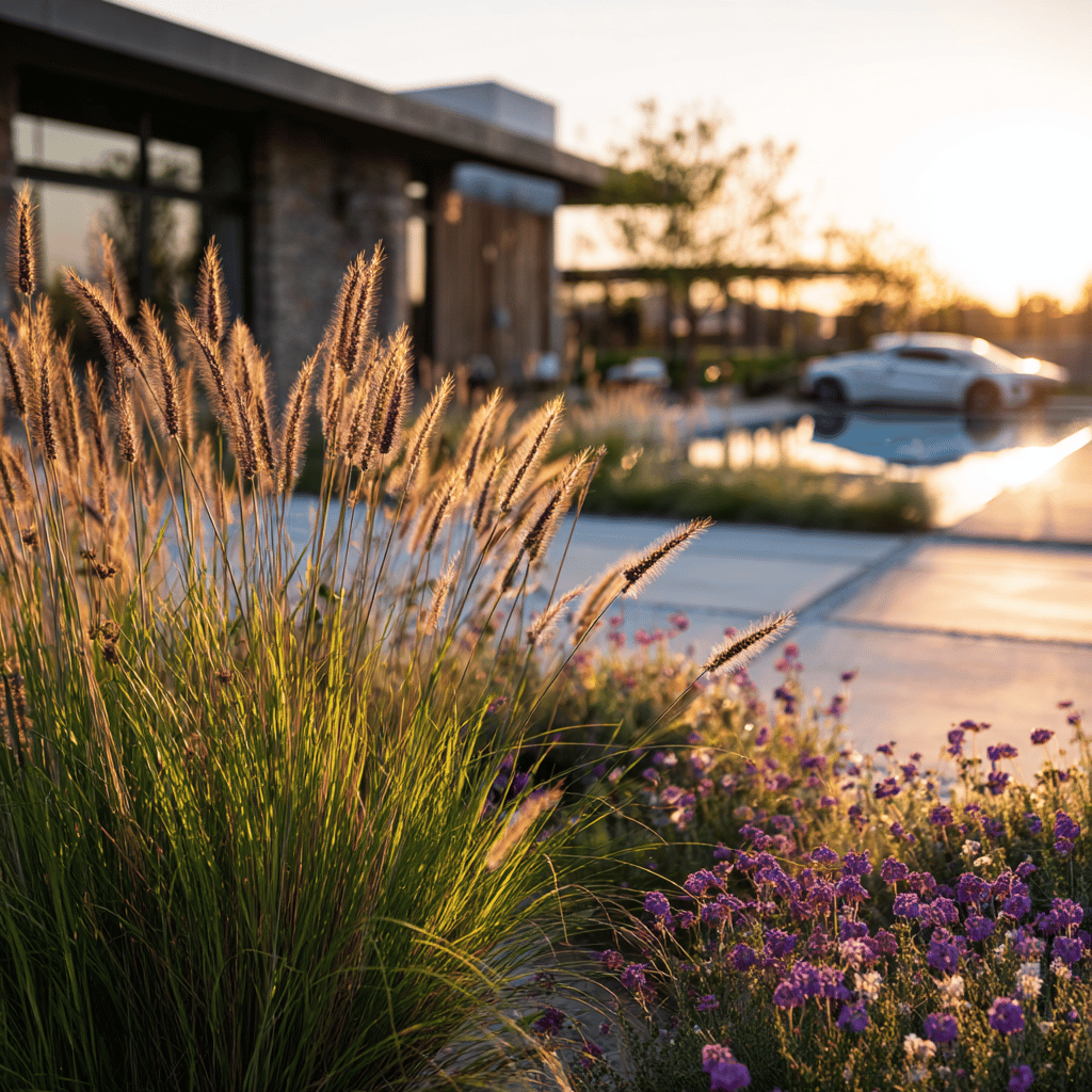 Výsadba u parkovacího stání – odolný pás se strukturou a barvou