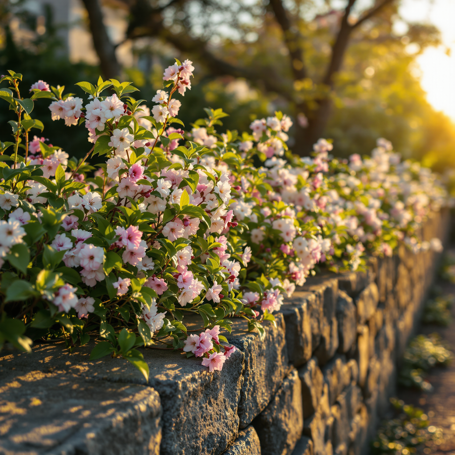 Zídka s průsakem vody – sukulenty a skalničky