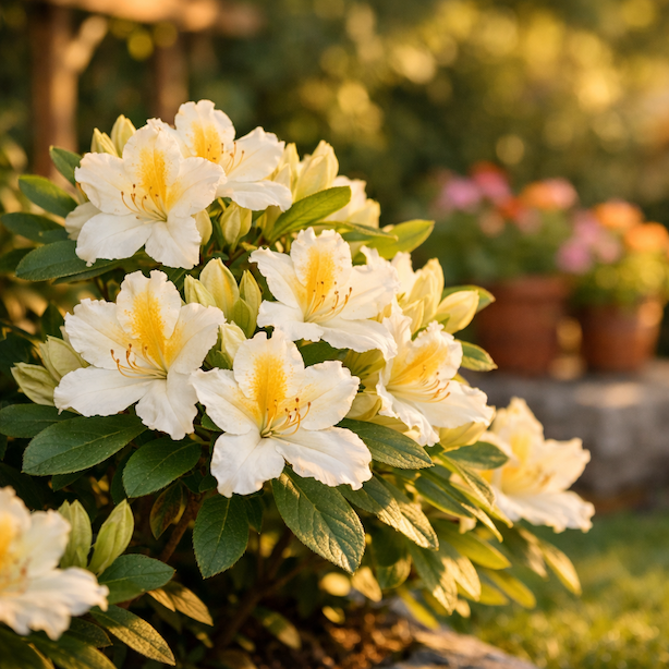 azalka-schneegold-velkokveta-bile-kvety-se-zlutym-stredem-rhododendron-ve-vysadbe