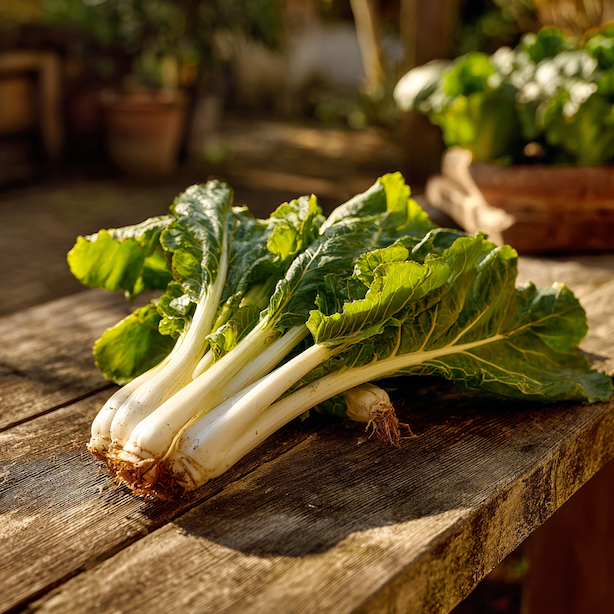 bio-mangold-fordhook-giant-siroke-bile-rapiky-a-svetle-zelene-listy-na-drevenem-stole-ve-slunecnim-svetle