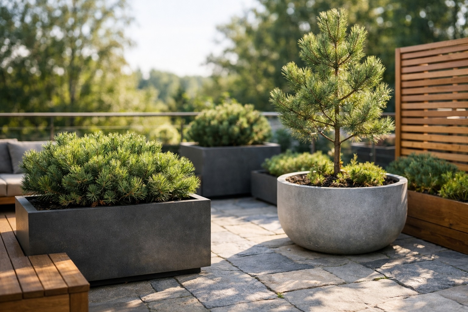 borovice-v-nadobach-na-terase-moderni-zahrada-pinuskultivary