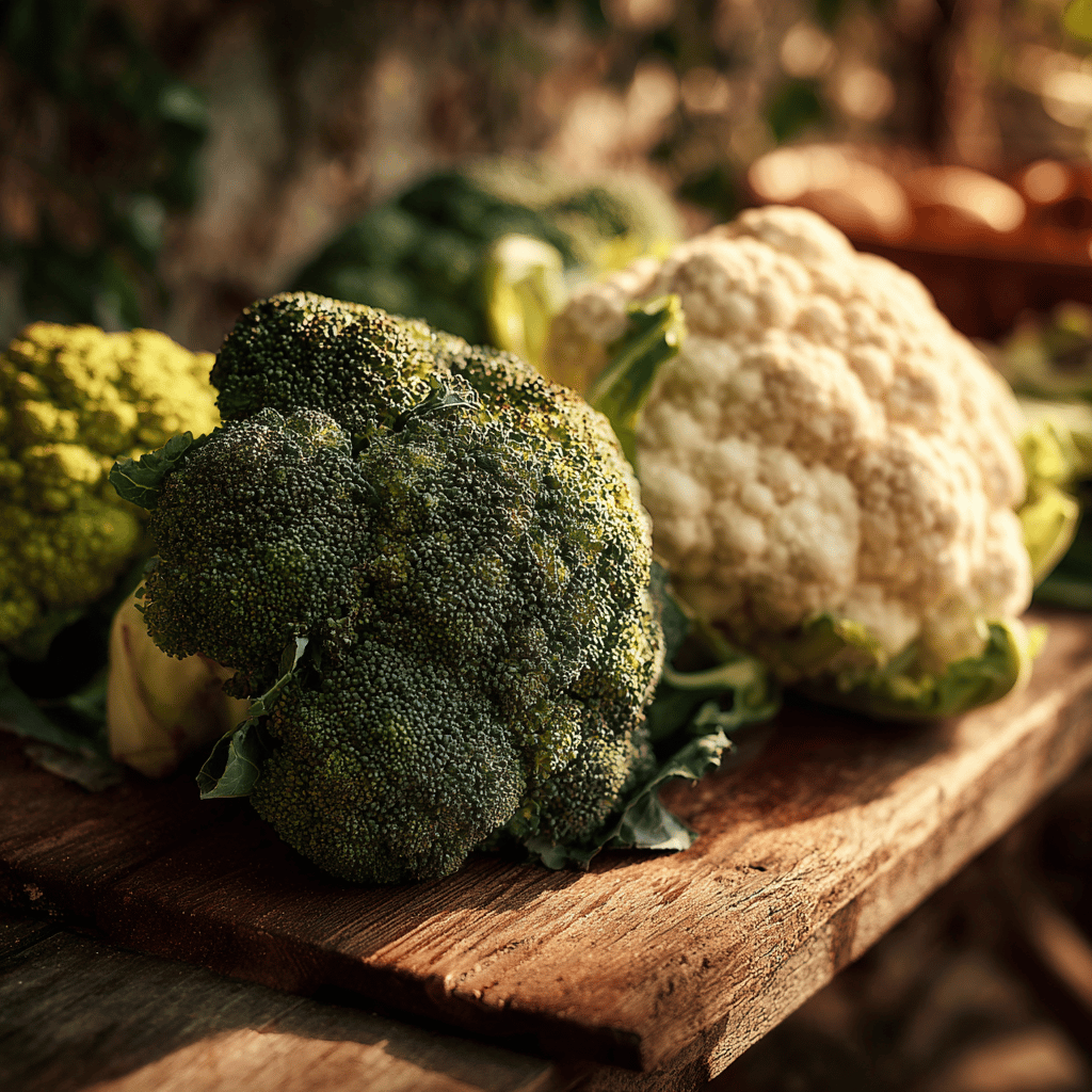 brokolice-a-kvetak-na-drevenem-stole-ve-slunecnim-svete--cerstve-kostaloviny-ze-zahrady