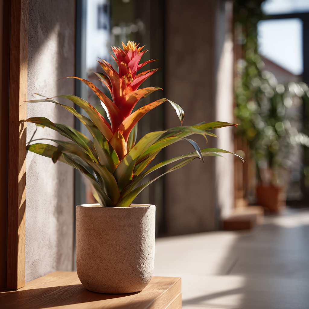 bromelie-guzmania-v-keramickem-kvetinaci-na-polici-ve-slunecnim-interieru