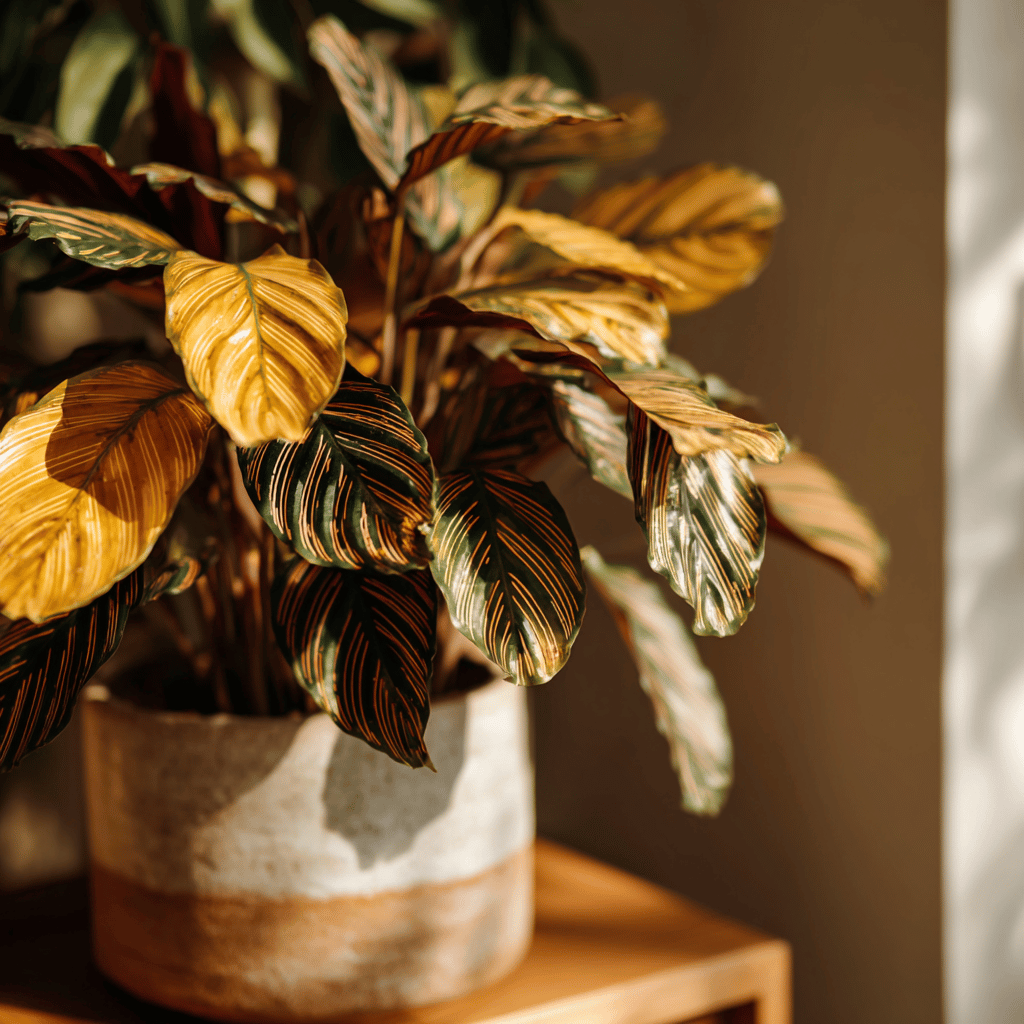 calathea-se-zloutnoucimi-listy-v-keramickem-kvetinaci-v-teplych-odlescich-interieru