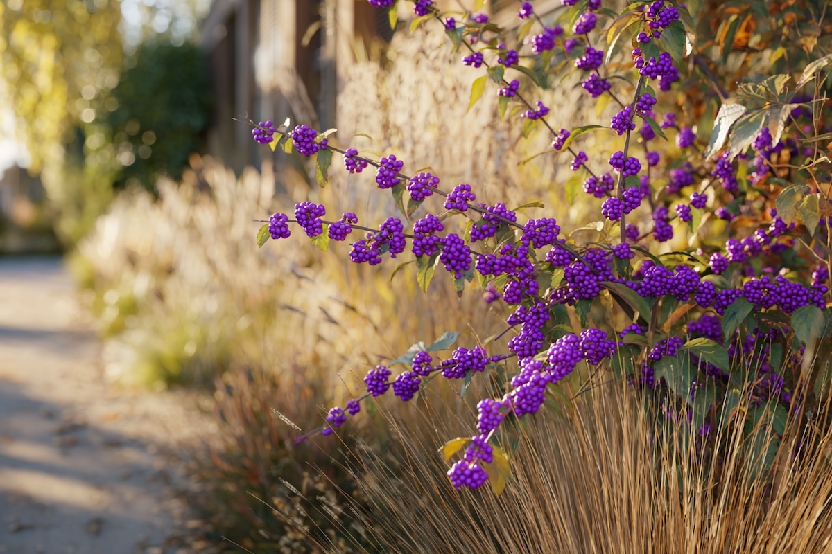 callicarpa-bodinieri-ker-podel-zdi-huste-fialove-bobule-mezi-listy-zahradni-prostredi-detail-vetvi