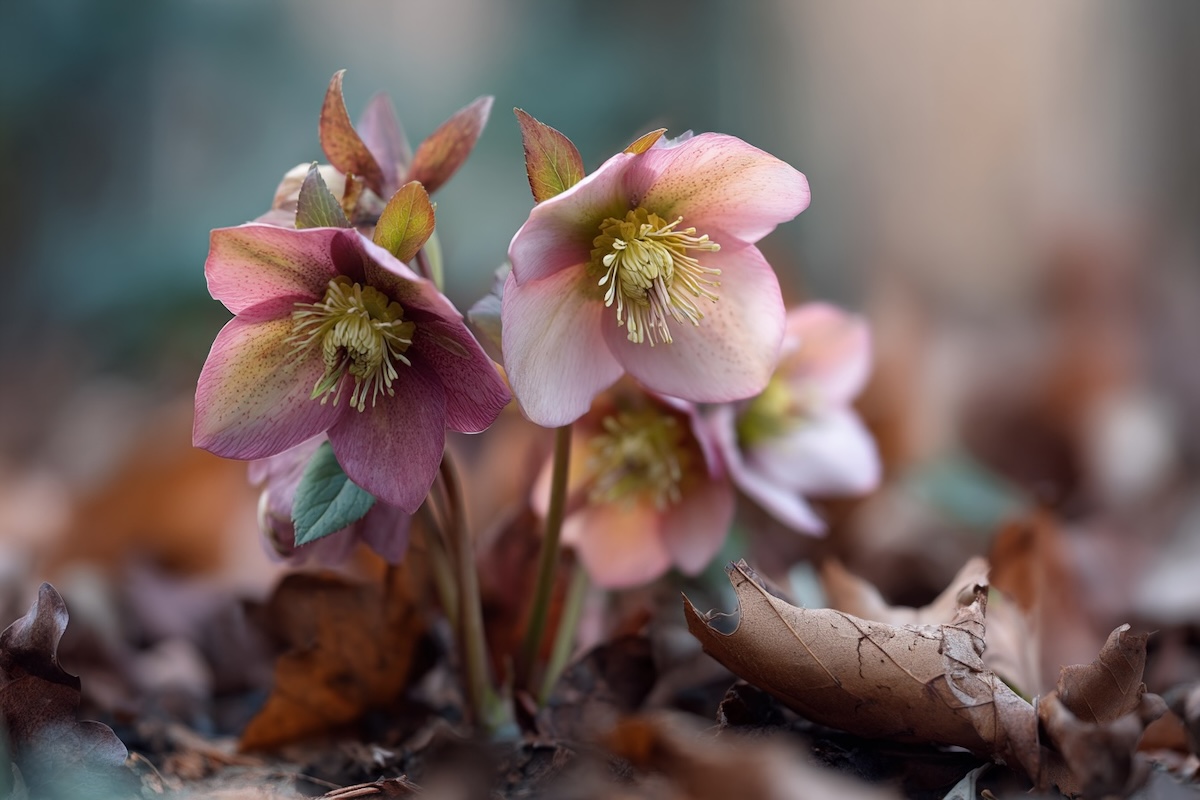 cemerice-helleborus-kvetouci-v-predjari-mezi-suchym-listim-jemne-ruzove-kvety-detail