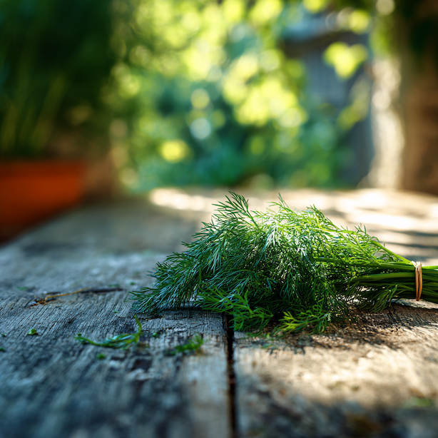 cerstve-sklizeny-kopr-na-drevenem-stole-ve-slunecnim-svetle