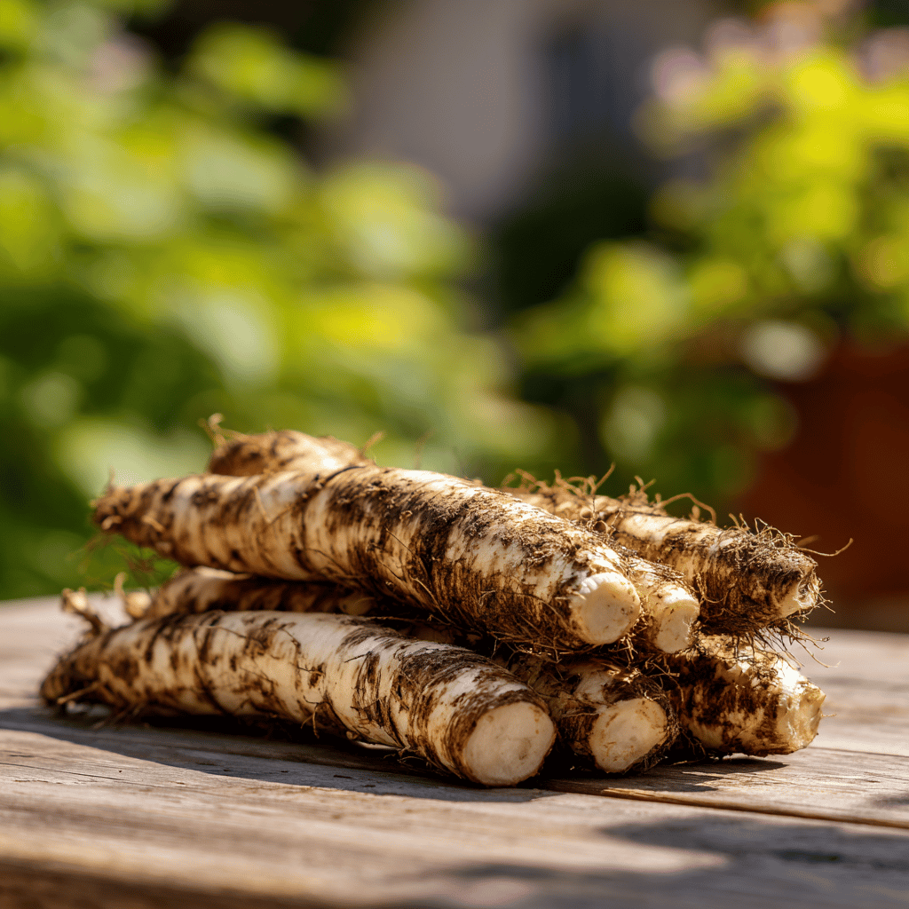 cerstve-vytazene-koreny-krenu-na-drevenem-stole-ve-slunecnim-svete