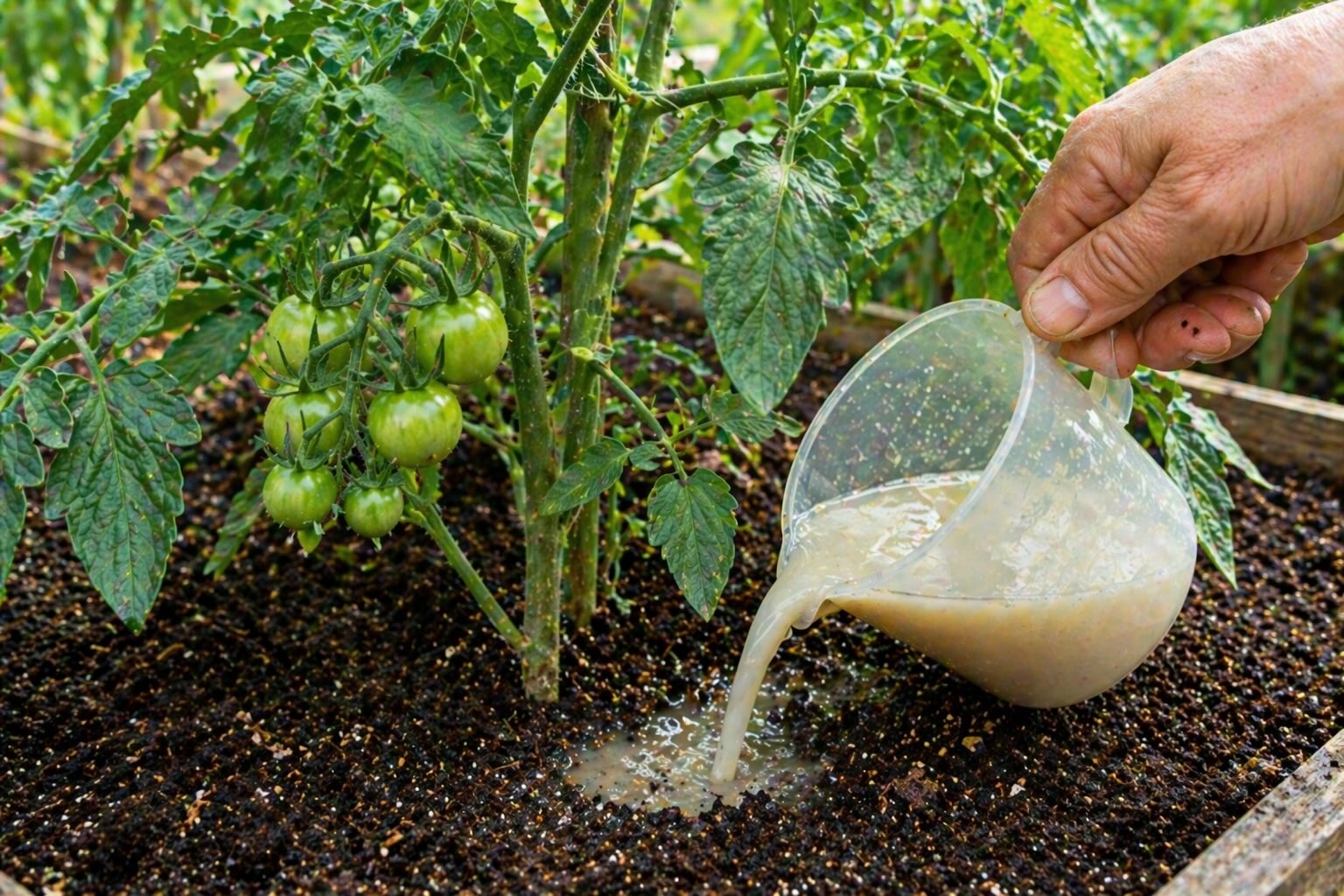 detail-hnojeni-rajcat-pridani-zivin-ke-korenum-mlade-plody-na-rostline