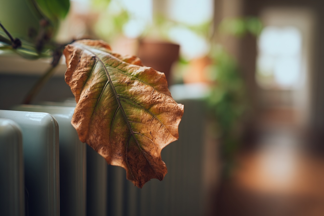 detail-zaschleho-listu-u-radiatoru-suchy-vzduch-teplotni-stres