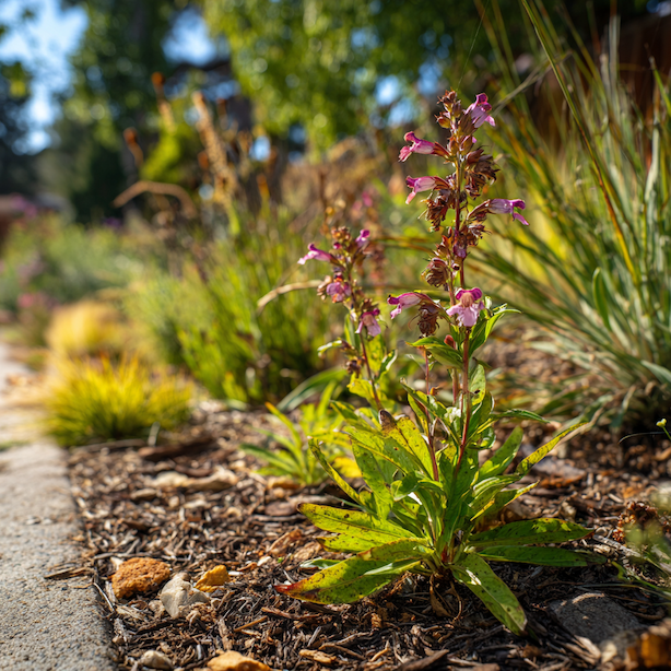 dracik-penstemon-po-odkvetu-v-trvalkovem-zahonu-se-sterkovym-mulcem