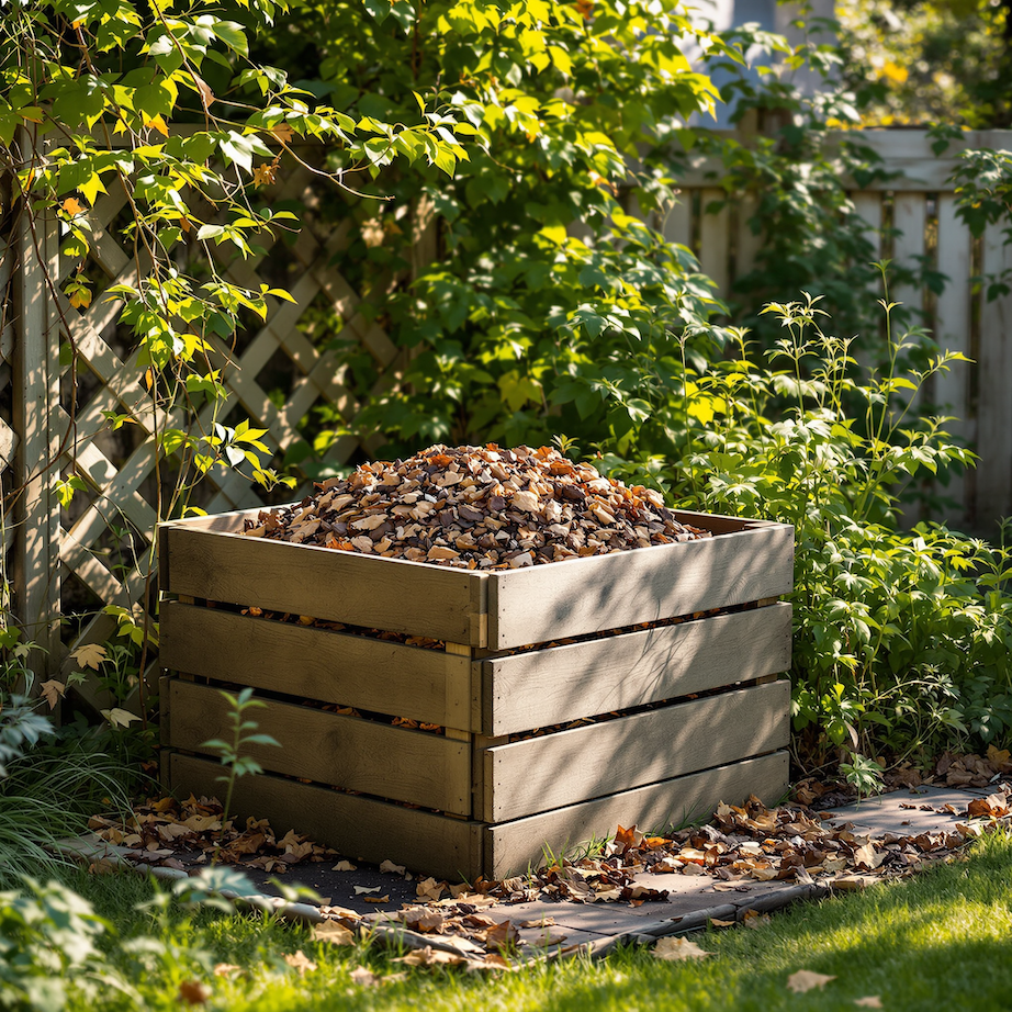 drevo-komposter-vrstva-listi-v-zahrade